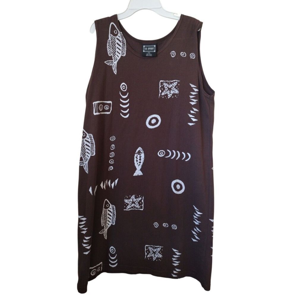 I.G. Sport Dress Woman XL Brown Beach Cover Up‎ Beach Pool Vacation AOP Fish